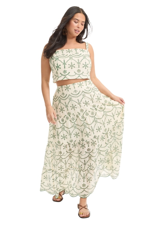 Women's Plus Size Eyelet Scalloped Hem Maxi Skirt