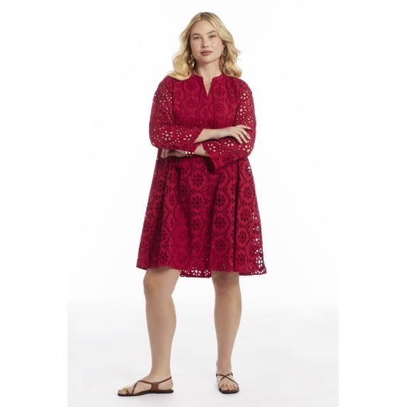 June & Vie Women's Plus Size Eyelet Midi Shirtdress