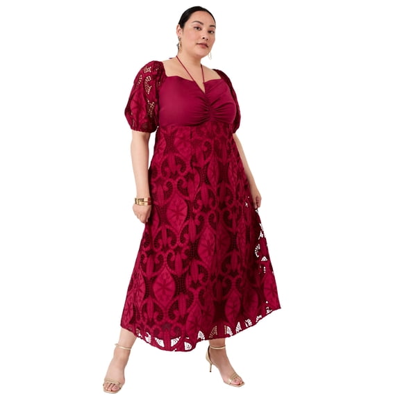 June   Vie Women's Plus Size Eyelet  Sleeve Peasant Dress