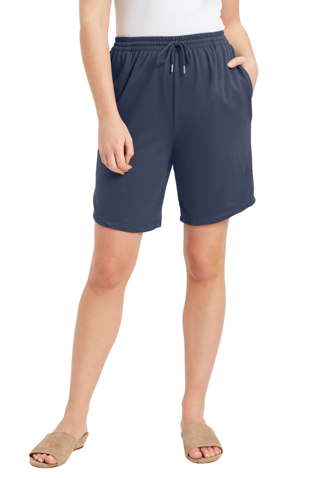 June + Vie Women's Plus Size French Terry Bermuda Shorts