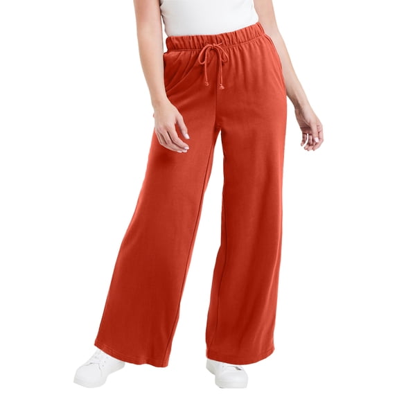 June + Vie Women's Plus Size French Terry Wide-Leg Pant