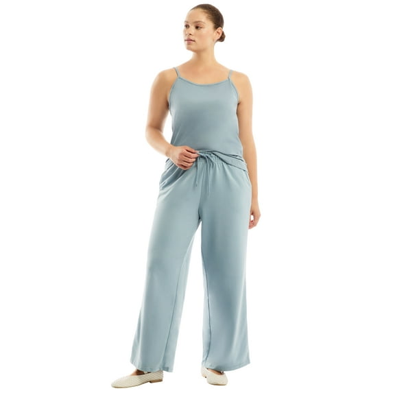 June + Vie Women's Plus Size French Terry Wide-Leg Pant