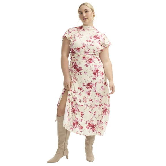 June   Vie Women's Plus Size Gathered Front Midi Dress