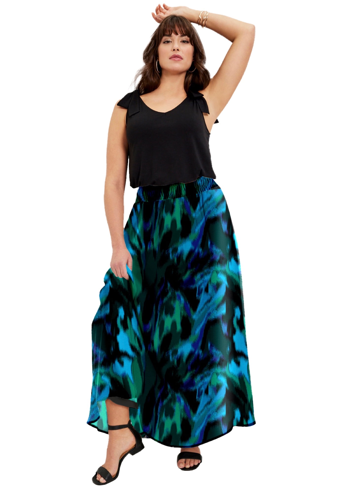 June Vie Womens Plus Size Georgette Ankle Skirt 1820 Emerald Ikat Abstract 5342