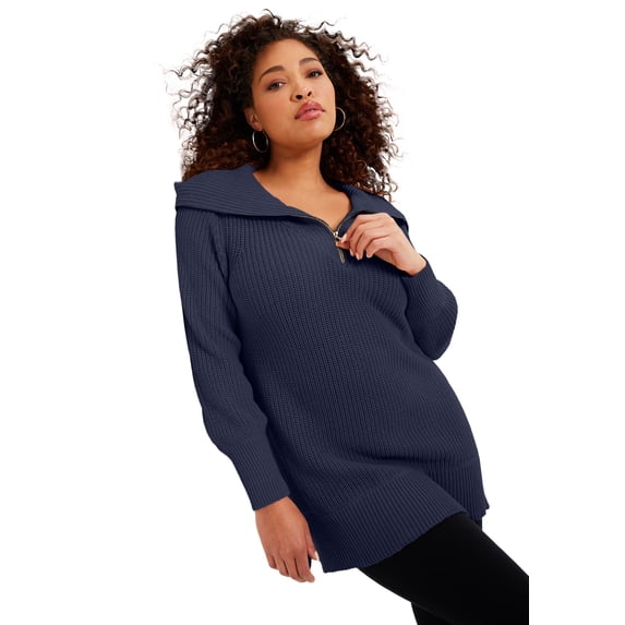 June + Vie Women's Plus Size Half-Zip Sweater