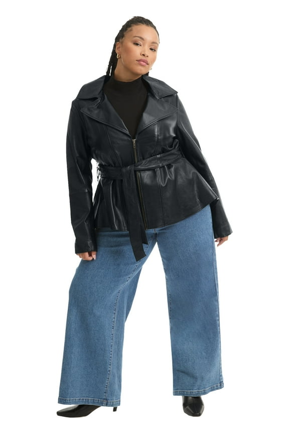Women's Plus Size High-Low Peplum Leather Jacket