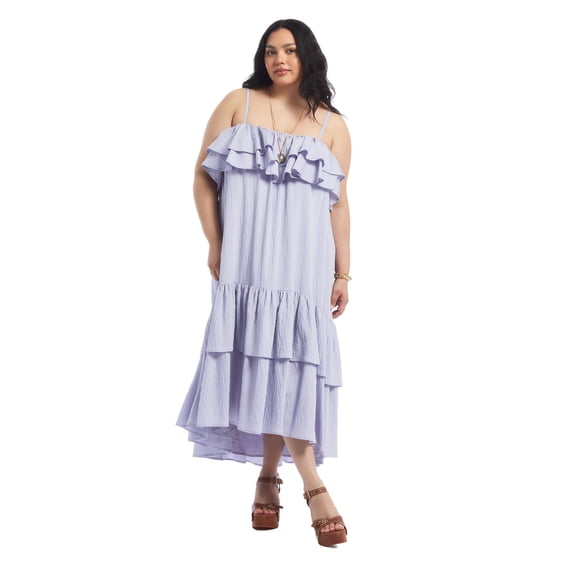 June & Vie Women's Plus Size High-Low Ruffled Hem Maxi Dress