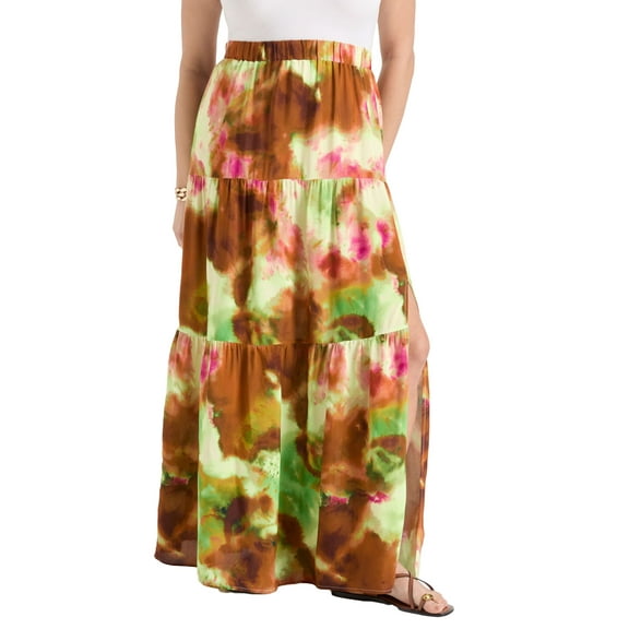 June + Vie Women's Plus Size High-Slit Maxi Skirt