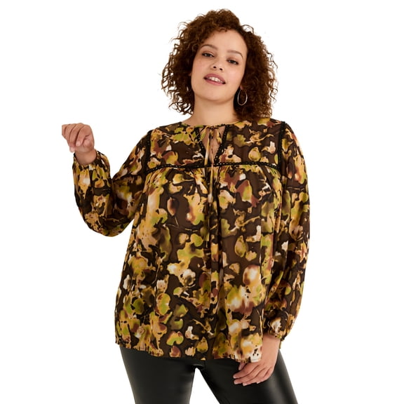 June   Vie Women's Plus Size Lace Trim Blouse