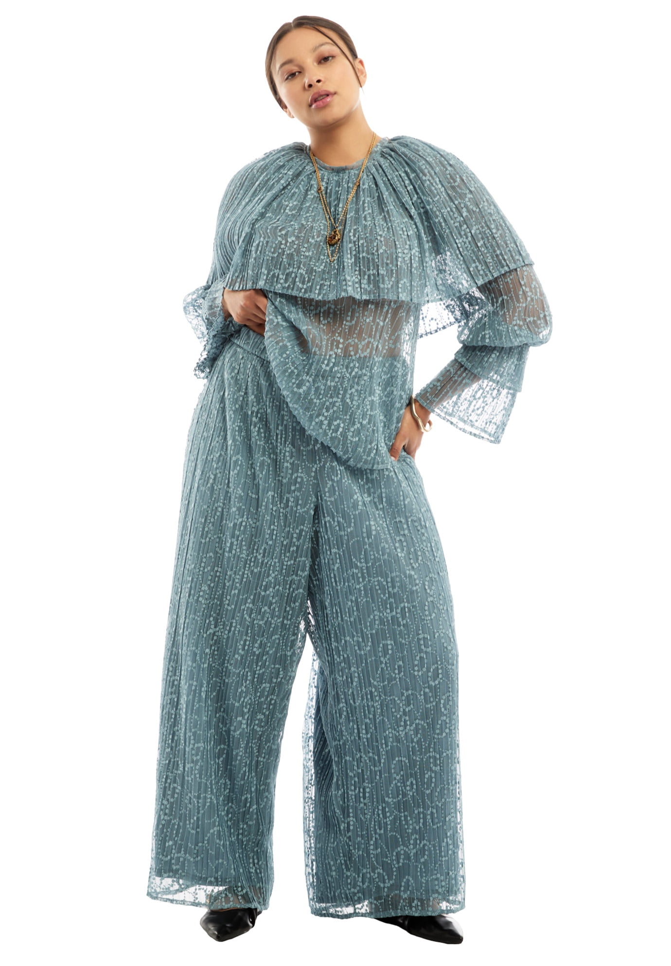 June & Vie Women's Plus Size Lace WideLeg Pants — free download