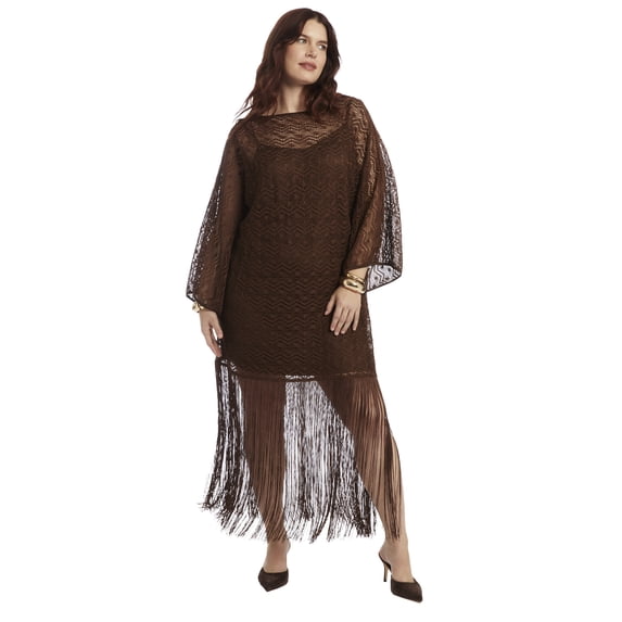 June + Vie Women's Plus Size Lace wrap Dress With Fringe