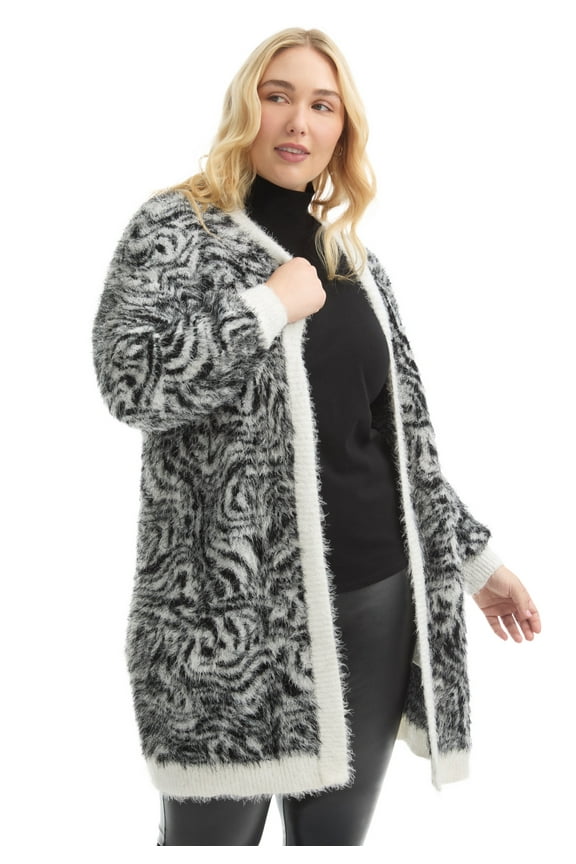 Women's Plus Size Leopard-Print Eyelash Cardigan