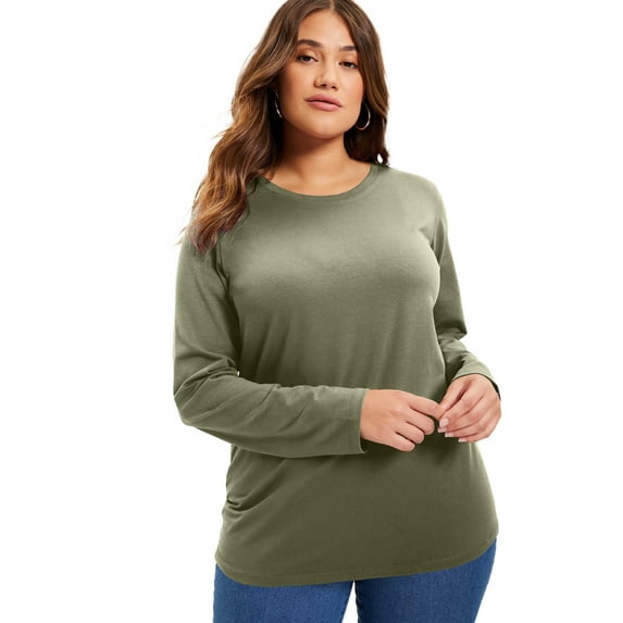 June + Vie Women's Plus Size Long-Sleeve Crewneck One + Only Tee