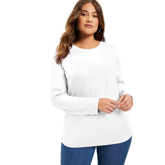 June   Vie Women's Plus Size Long-Sleeve Crewneck One   Only Tee