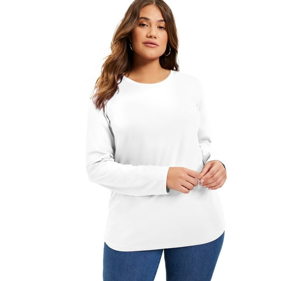 June + Vie Women's Plus Size Long-Sleeve Crewneck One + Only Tee