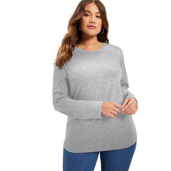 June + Vie Women's Plus Size Long-Sleeve Crewneck One + Only Tee