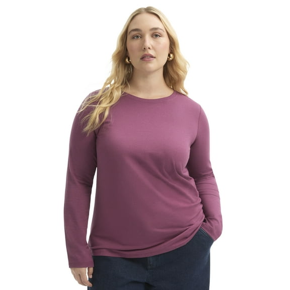 June   Vie Women's Plus Size Long-Sleeve Crewneck One   Only Tee