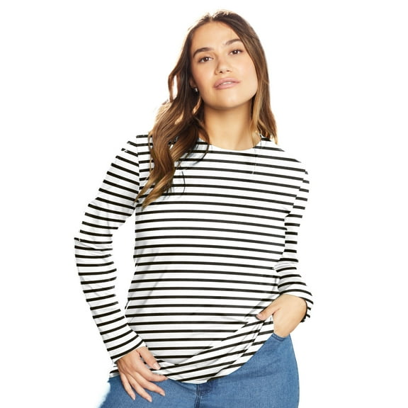 June   Vie Women's Plus Size Long-Sleeve Crewneck One   Only Tee