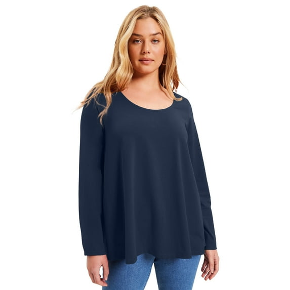 June + Vie Women's Plus Size Long-Sleeve Swing One + Only Tee