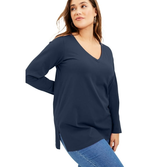 June   Vie Women's Plus Size Long-Sleeve V-Neck One   Only Tunic