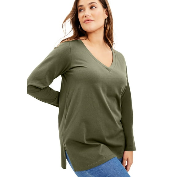 June   Vie Women's Plus Size Long-Sleeve V-Neck One   Only Tunic