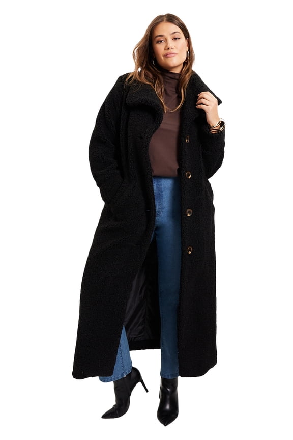 Women's Plus Size Maxi Teddy Fleece Coat