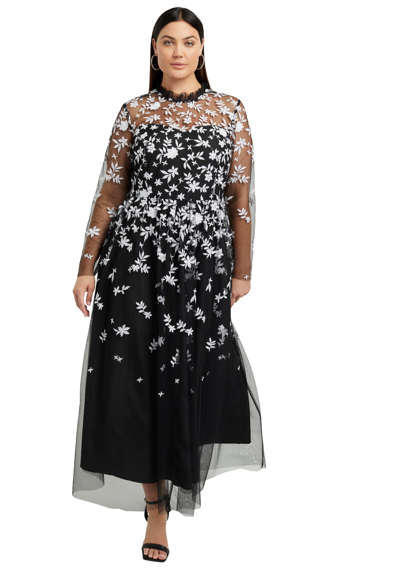 Plus size mesh overlay dress discount