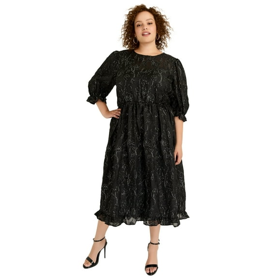 June   Vie Women's Plus Size Metallic Jacquard Dress