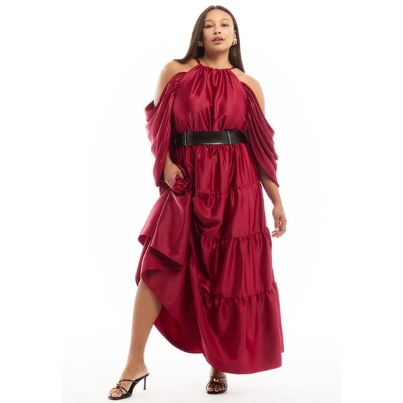 June   Vie Women's Plus Size Off-The-Shoulder Halter Maxi Dress