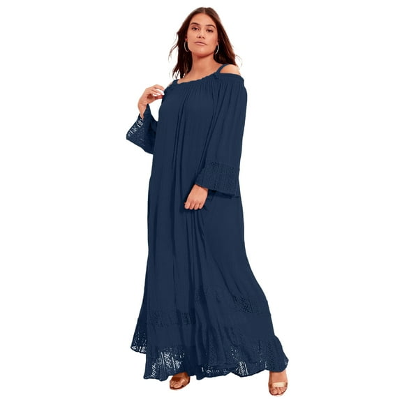 June + Vie Women's Plus Size Off-The-Shoulder Sundrop Maxi Dress - 10/12, Navy