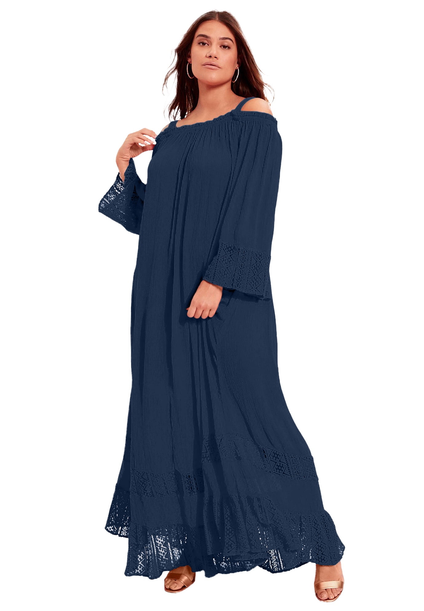June + Vie Women's Plus Size Off-The-Shoulder Sundrop Maxi Dress - 22/24, Navy - Walmart.com June + Vie Women's Plus Size Off-The-Shoulder Sundrop Maxi Dress - 22/24, Navy - Walmart.com