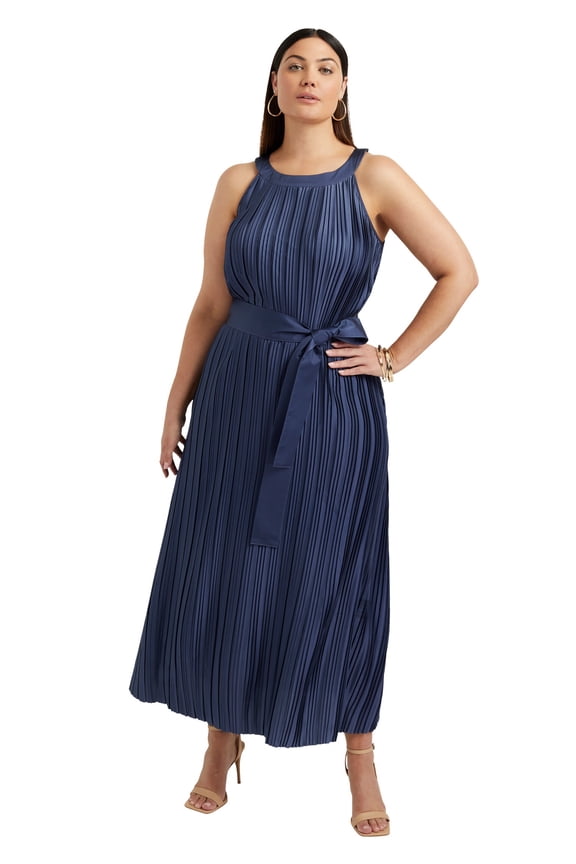 Women's Plus Size Pleated Halter Maxi Dress