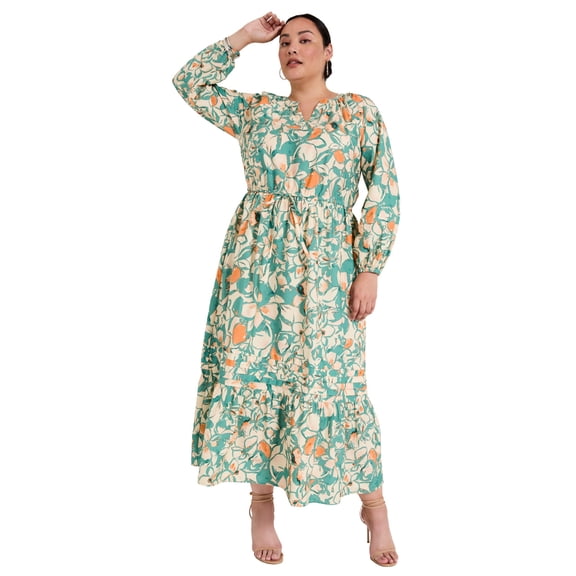 June   Vie Women's Plus Size Raglan  Sleeve Maxi Dress