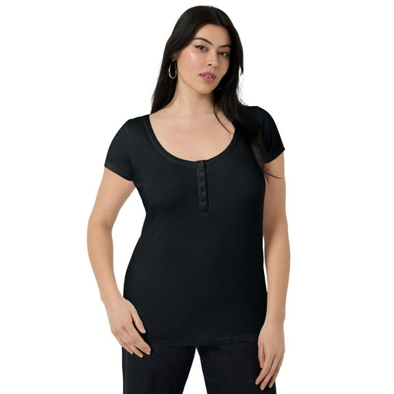 June   Vie Women's Plus Size Ribbed Henley Top
