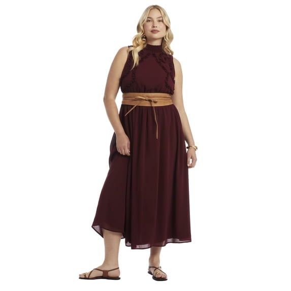 June & Vie Women's Plus Size Ruffle Detail Maxi Dress