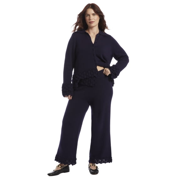 June & Vie Women's Plus Size Ruffle Detail Sweater Pant
