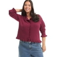 thumbnail image 1 of June & Vie Women's Plus Size Ruffle Hem Buttoned Sweater, 1 of 2