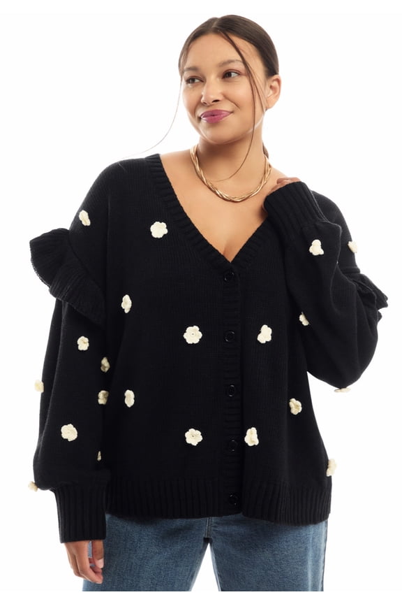 Women's Plus Size Ruffle-Sleeve Cardigan