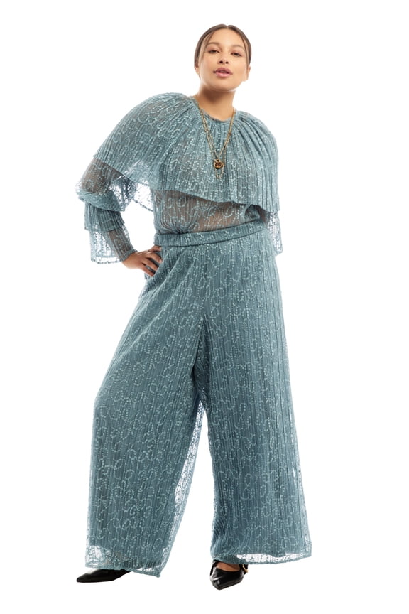 Women's Plus Size Ruffled Lace Cape Blouse