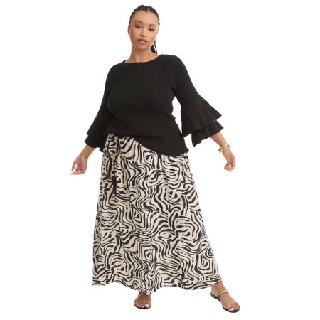 June & Vie Women's Plus Size Ruffled Long-Sleeve Sweater