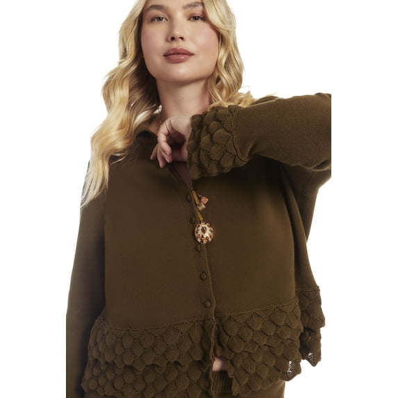 June & Vie Women's Plus Size Ruffled Peplum Cardigan Sweater