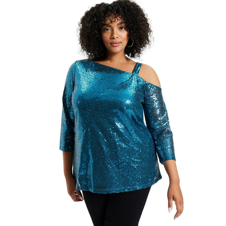 Sequin cold outlet shoulder top