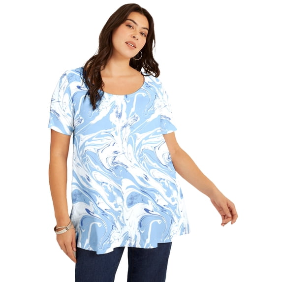 June & Vie Women's Plus Size Short-Sleeve Swing One + Only Tunic