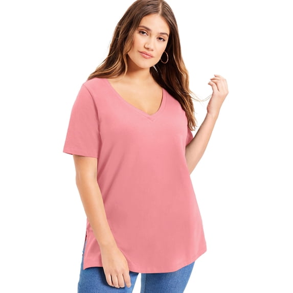 June & Vie Women's Plus Size Short-Sleeve V-Neck One + Only Tunic