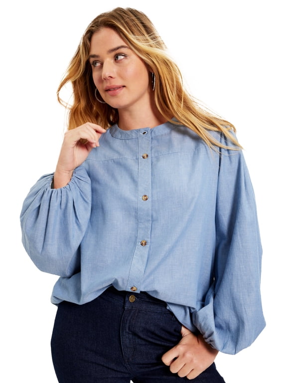 Women's Plus Size Sleeve Chambray Jacket