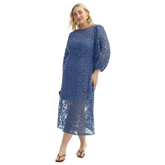 June   Vie Women's Plus Size  Sleeve Lace Midi Dress