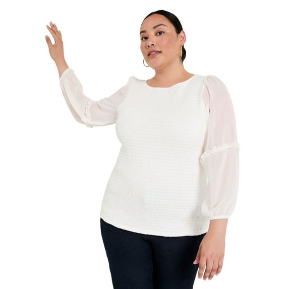 June & Vie Women's Plus Size -Sleeve Smocked Blouse