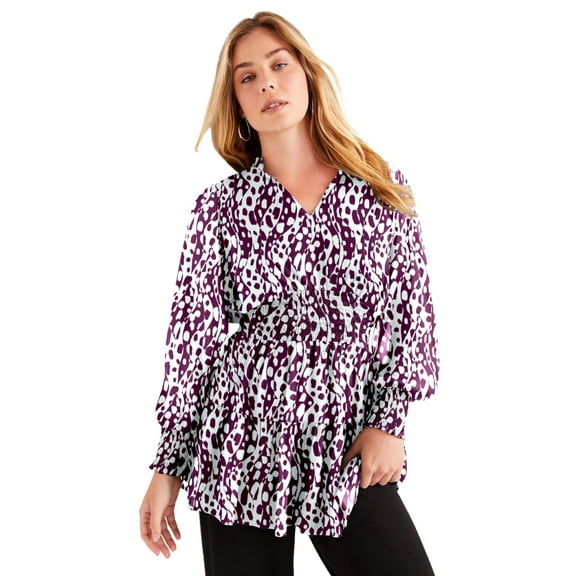 June   Vie Women's Plus Size Smocked Georgette Tunic