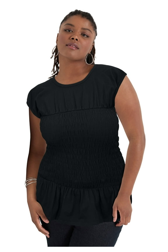 Women's Plus Size Smocked Peplum Top