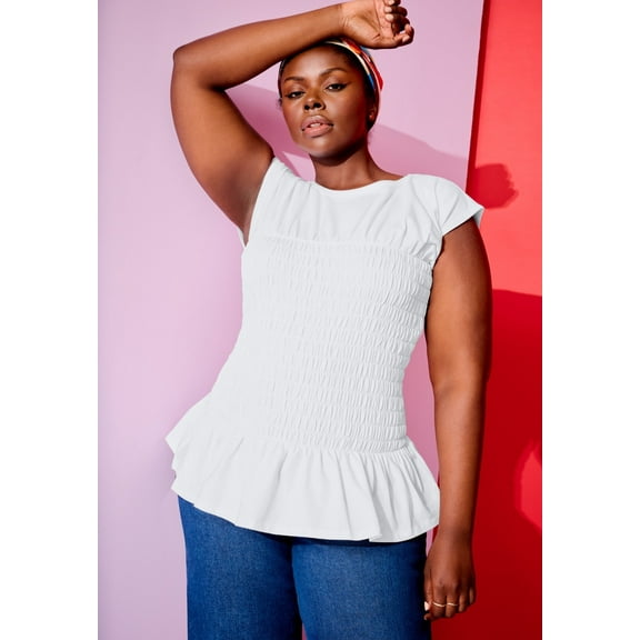 June   Vie Women's Plus Size Smocked Peplum Top